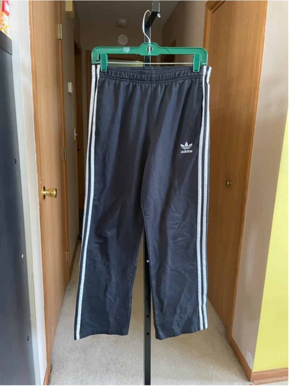 Boys Adidas Black & White Striped Sweatpants L